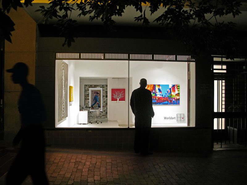 A Landscape in the Worldart Gallery window, Cape Town